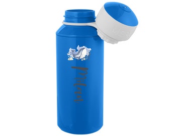 Mepal Trinkflasche mit Name | Personalisierte Po-Up Trinkflasche mit niedlichem Wal für die Kita / den Kindergarten oder die Schule