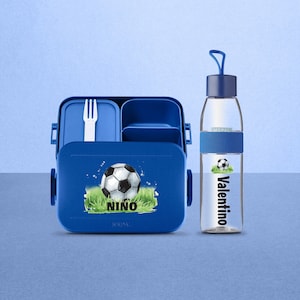 Coffret lunch box Mepal Nordic Take a break avec ballon de football et nom souhaité | Bouteille d'eau personnalisée pour boîte à lunch pour garderie, maternelle, école