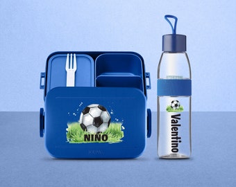 Mepal Nordic Take a break Brotdosen-Set mit Fussball und Wunschnamen | Personalisierte Lunchbox Wasserflasche für Kita,Kindergarten, Schule