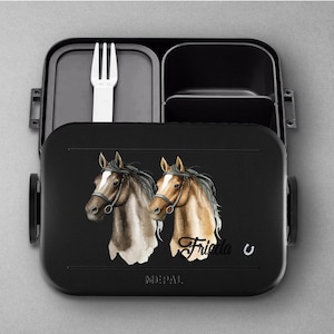 Personalized Mepal lunch box with bento compartments Personalized lunch box with beautiful horses 900ml Lunch box for school and daycare Nordic-Black