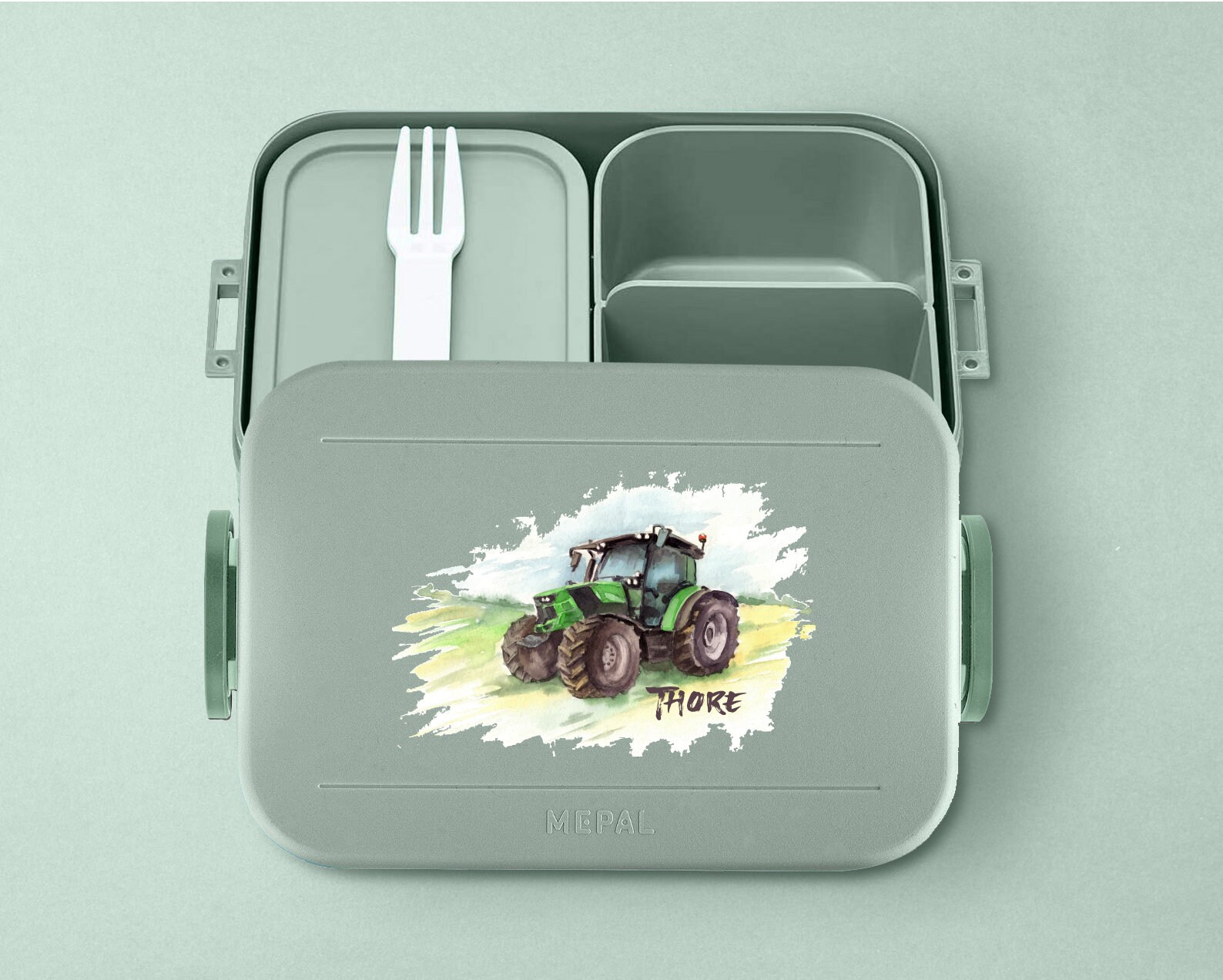 Boîte à Déjeuner Personnalisée Enfant Mepal - Avec Prénom Et Motif Tracteur - Compartiment Bento Et Fourchette Inclus - Sans BPA - 8