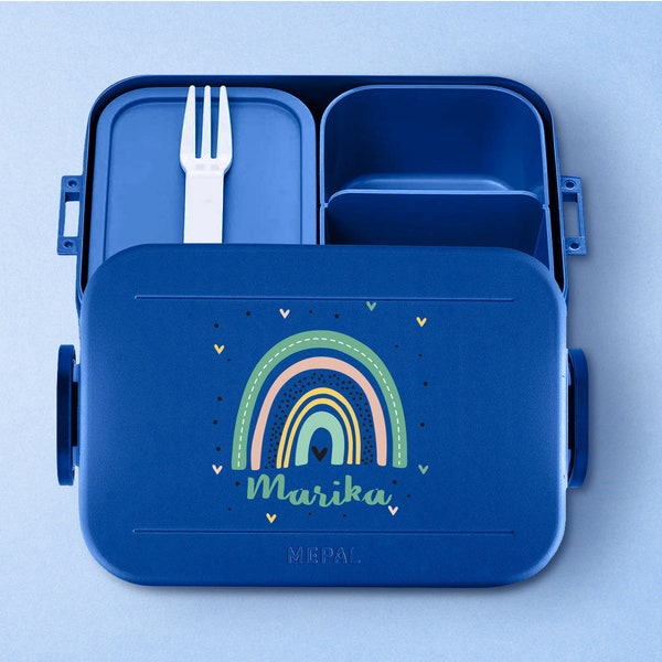 Mepal Bento Lunchbox& Brotdose | Take a break Midi | Brotdose mit Name | Personalisierte Brotdose mit buntem Regenbogen