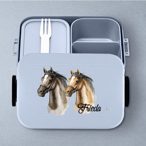 Personalized Mepal lunch box with bento compartments Personalized lunch box with beautiful horses 900ml Lunch box for school and daycare Nordic-blue