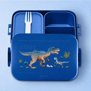 Mepal Take a break T-Rex Lunchbox mit Wunschname Personalisierte Bento Brotdose mit coolem Dino Motiv für Kita, Kindergarten und Schule Vivid-blue
