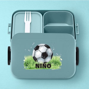Personalized Mepal Take a Break Football Lunch Box with Compartments Personalized Bento lunch box with football for daycare and school Nordic-green