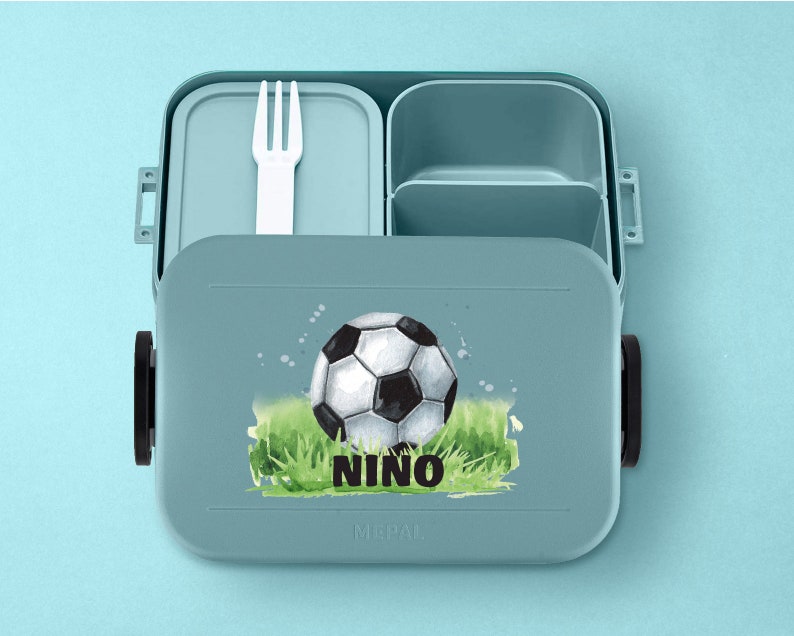 Personalized Mepal Take a Break Football Lunch Box with Compartments Personalized Bento lunch box with football for daycare and school Nordic-green