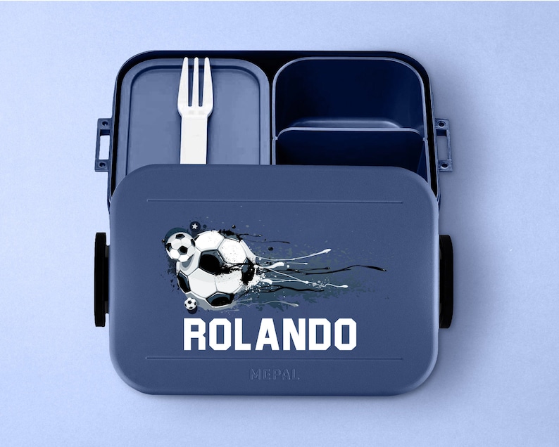 Mepal Take a Break Soccer Luchbox with Name Personalized Soccer Bento Box Lunch Box Nordic-denim