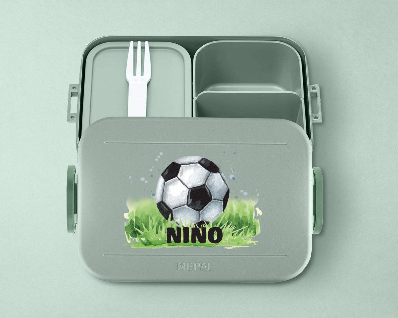 Personalized Mepal Take a Break Football Lunch Box with Compartments Personalized Bento lunch box with football for daycare and school Nordic-Sage