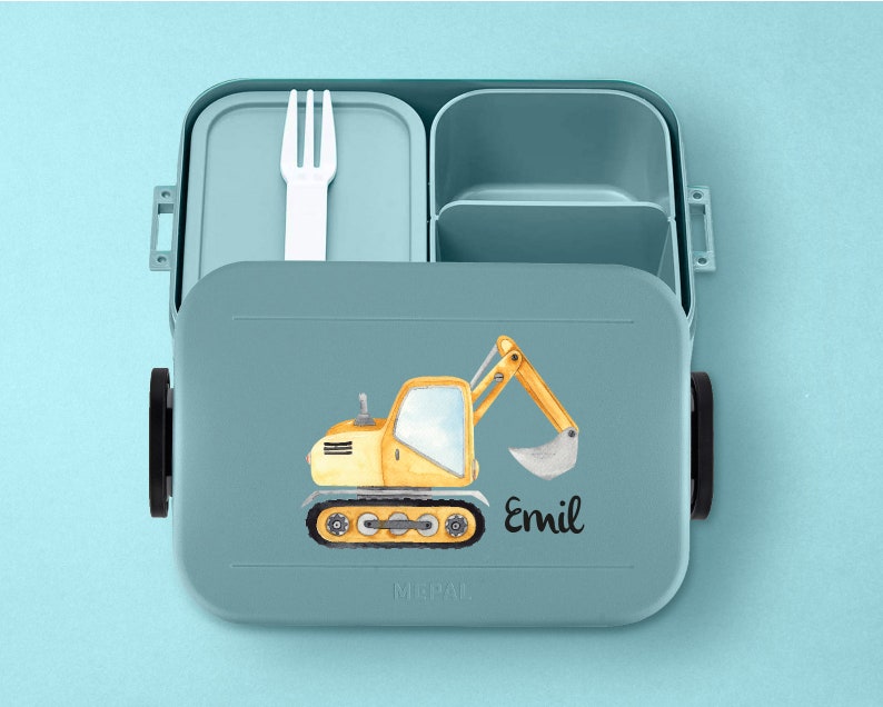 Personalized Mepal take a break lunch box with bento box Personalized lunch box with a cool excavator for daycare, kindergarten and school NordicGreen Lunchbox