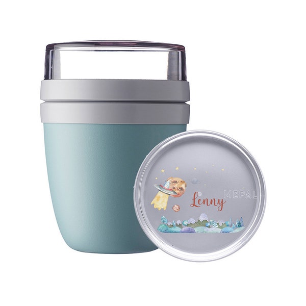 Personalized Mepal Lunchpot Ellipse Mini with desired names for school, kindergarten and kindergarten | Breakfast mug with space design