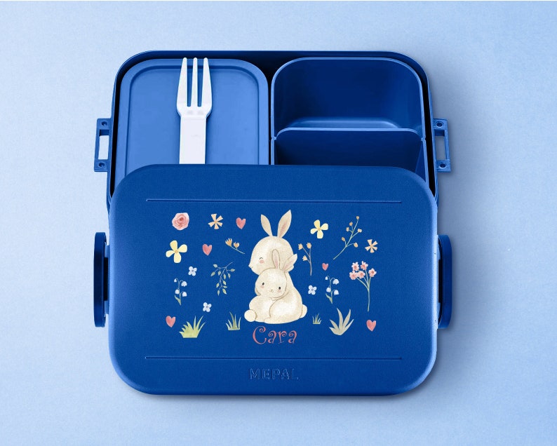 Mepal Take a break midi Bento Box Brotdose Personalisierte Bento Brotdosen mit niedlichem Häschen für Kita, Schule und Kindergarten Vivid-Blue