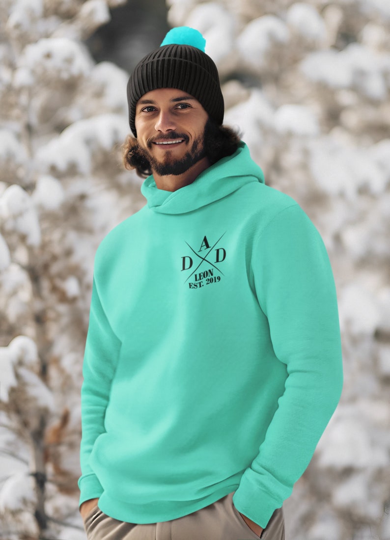 Personalisierter Dad est. Hoodie Personalisiertes Geschenk für den besten Papa Geschenk zum Vatertag Papa Pullover mit liebevollem Design Peppermint