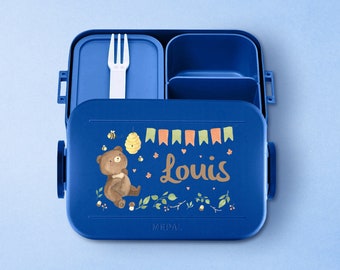 Gepersonaliseerde Mepal lunchbox met vakken | Gepersonaliseerde lunchbox met een schattige honingbeer voor kinderdagverblijf en school