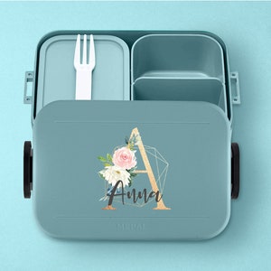 Personalisierte Mepal take a break Lunchbox mit eigenem Buchstaben und Wunschnamen Schöne Lunchbox mit Bento Box nordic-green