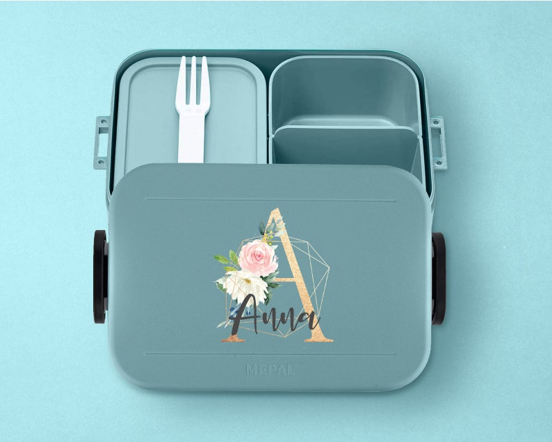 Personalisierte Mepal take a break Lunchbox mit eigenem Buchstaben und Wunschnamen Schöne Lunchbox mit Bento Box nordic-green