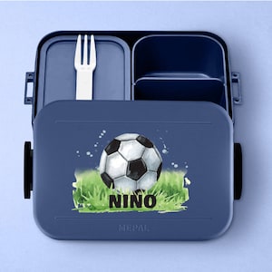 Personalized Mepal Take a Break Football Lunch Box with Compartments Personalized Bento lunch box with football for daycare and school Nordic-denim