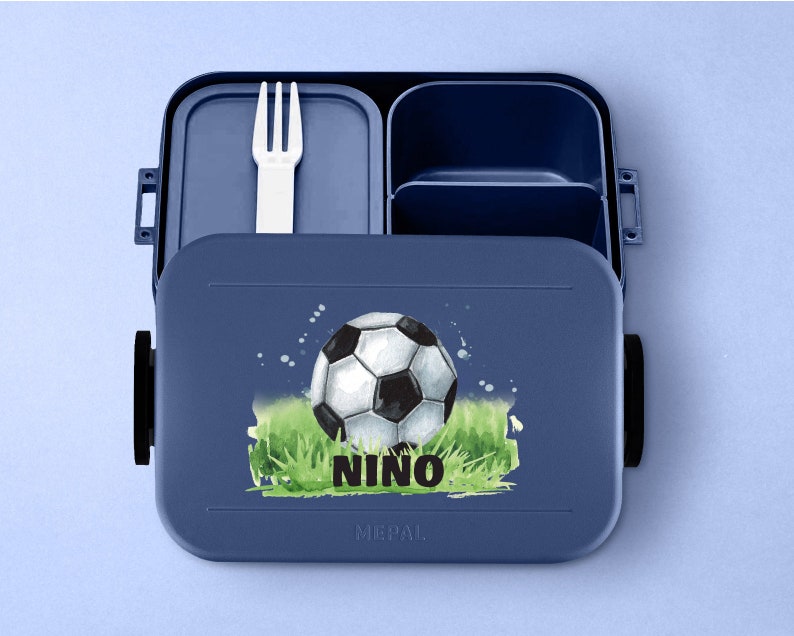 Personalized Mepal Take a Break Football Lunch Box with Compartments Personalized Bento lunch box with football for daycare and school Nordic-denim