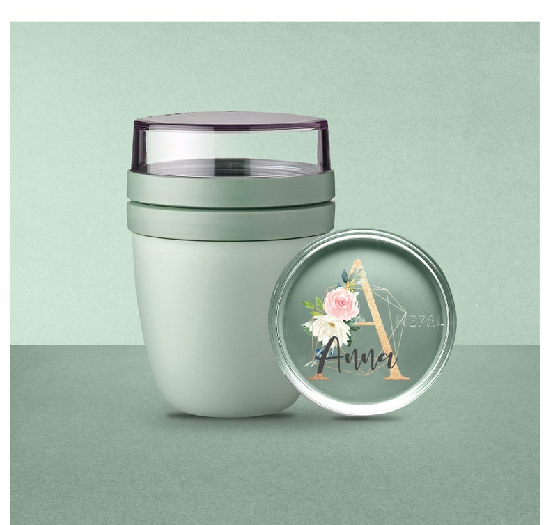 Personalized Mepal lunchpot Ellipse Mini with desired name for school, kindergarten and daycare Breakfast cup with gold letter Nordic-Sge