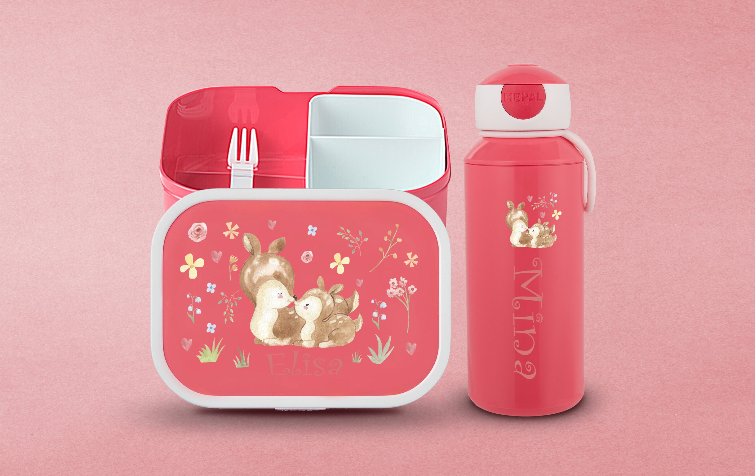 Mepal Brotdose & Trinkflasche Personalisiert – Mit Fuchs-Silhouette & Namen, BPA-frei, Für Schule & Kindergarten