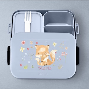 Mepal Bento Lunchbox mit Fächern Take a break Midi Personalisierte Brotdose mit niedlichem Fuchs für die Schule oder den Kindergarten Nordic-blue