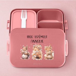 Boîte à lunch Mepal Bento personnalisée | Boîtes à lunch personnalisées avec d'adorables animaux de la forêt pour l'école ou la maternelle | Boîte à déjeuner