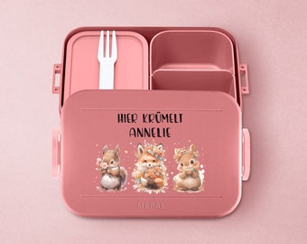 Boîte à lunch Mepal Bento personnalisée | Boîtes à lunch personnalisées avec d'adorables animaux de la forêt pour l'école ou la maternelle | Boîte à déjeuner