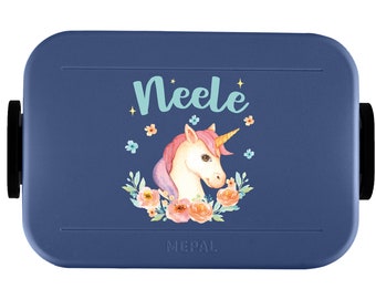 Mepal Lunchbox Take a break / bento lunch box with desired name and cute unicorn for daycare, kindergarten and school