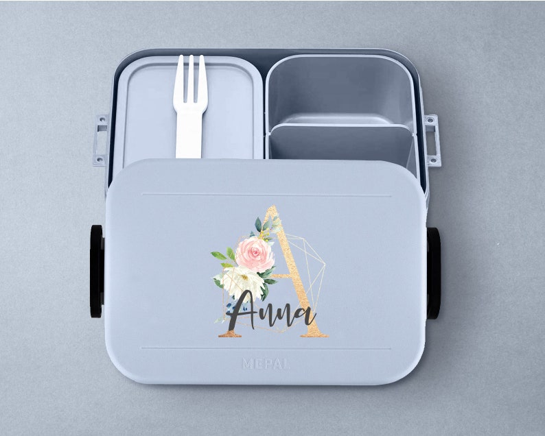 Personalisierte Mepal take a break Lunchbox mit eigenem Buchstaben und Wunschnamen Schöne Lunchbox mit Bento Box nordic-blue