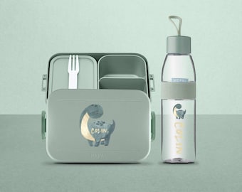 Personalisierte Mepal Brotdose Lunchbox mit Dino und Namen | Personalisierte Lunchbox und Wasserflasche | Take a break midi- Set