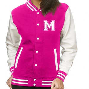 Personalized College Jacket with Initial for Kids and Adults College jacket with desired letter or number in college style Pink-Weiss