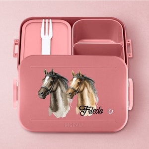 Personalized Mepal lunch box with bento compartments Personalized lunch box with beautiful horses 900ml Lunch box for school and daycare Vivid-Mauve