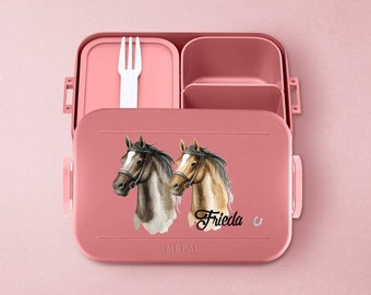 Gepersonaliseerde Mepal lunchbox met bentovakken | Gepersonaliseerde lunchbox met prachtige paarden | 900 ml | Lunchbox voor school en kinderopvang