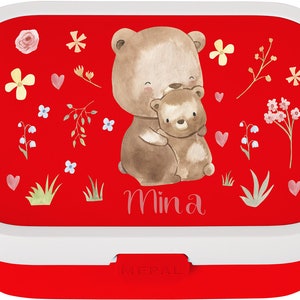 Personalized Mepal lunch box with Bento and a cute little bear for daycare and kindergarten Red