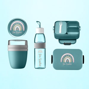 Personalisiertes Mepal take a break Luchbox Set mit Bento Einsatz und Trinkflasche & Lunchpot mini als Set für den Kindergarten und Schule Nordic-Green