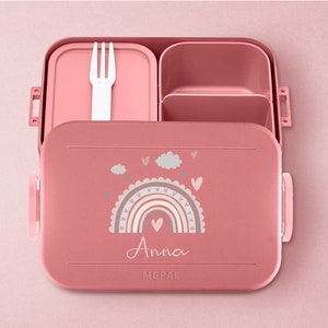 Personalized Mepal Take a break lunch box Bento lunch box with compartments with cute rainbow for daycare, kindergarten and school Vivid-Mauve