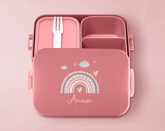 Personalized Mepal Take a break lunch box | Bento lunch box with compartments with cute rainbow for daycare, kindergarten and school