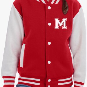 Giacca College personalizzata con iniziale per bambini e adulti Giacca college con lettera o numero desiderato in stile college Rot-weiss-weiss