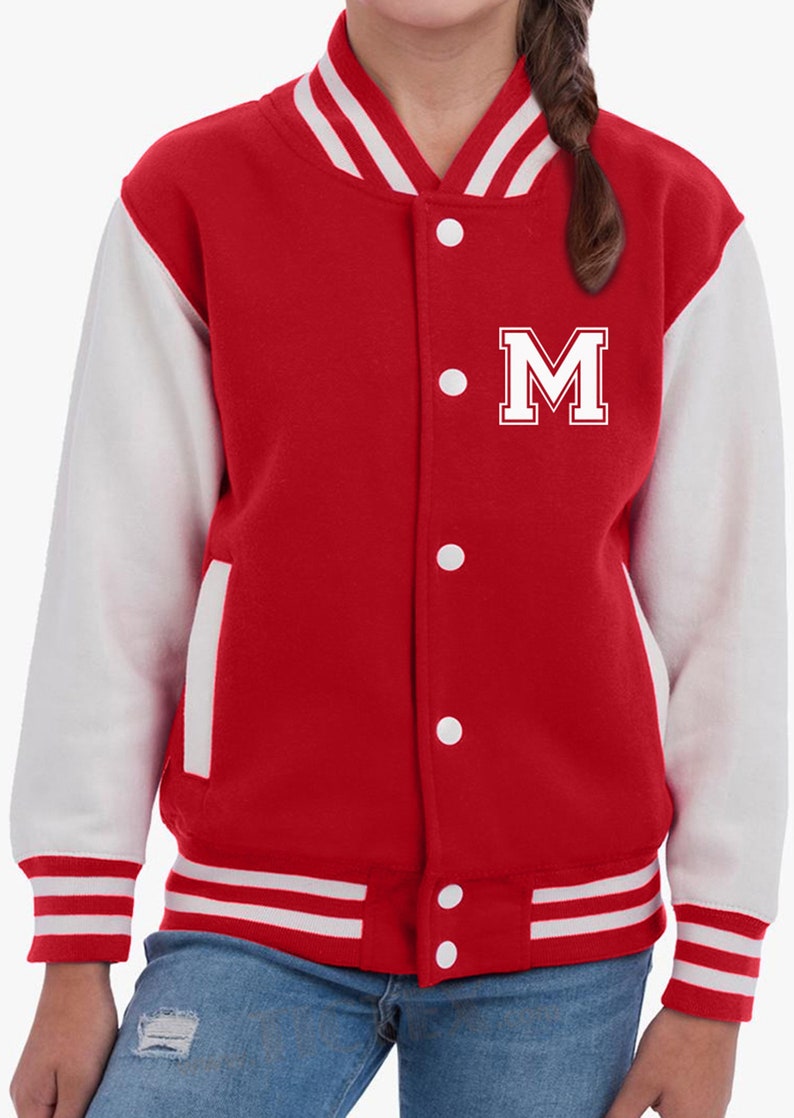 Giacca College personalizzata con iniziale per bambini e adulti Giacca college con lettera o numero desiderato in stile college Rot-weiss-weiss