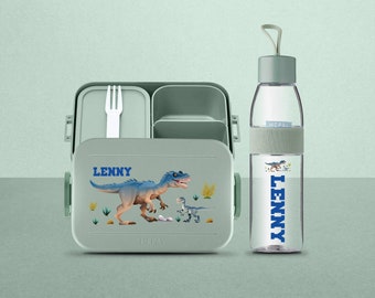 Mepal Nordic take a break lunch box set with desired name | Personalized lunch box & water bottle with dinosaur for daycare, kindergarten, school
