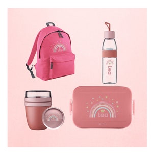 Coffret à lunch personnalisé Mepal comprenant une boîte à lunch, une gourde et un pot à lunch ainsi qu'un superbe sac à dos comme ensemble pour la maternelle et l'école
