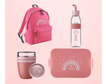 Personalisiertes Mepal Brotdosen Set  Lunchbox & Trinkflasche und Lunchpot sowie ein toller Rucksack als Set für Kindergarten und Schule
