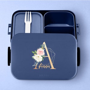 Personalisierte Mepal take a break Lunchbox mit eigenem Buchstaben und Wunschnamen Schöne Lunchbox mit Bento Box nordic-denim