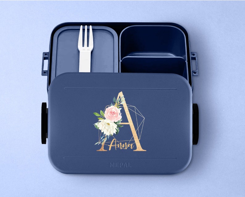Personalisierte Mepal take a break Lunchbox mit eigenem Buchstaben und Wunschnamen Schöne Lunchbox mit Bento Box nordic-denim