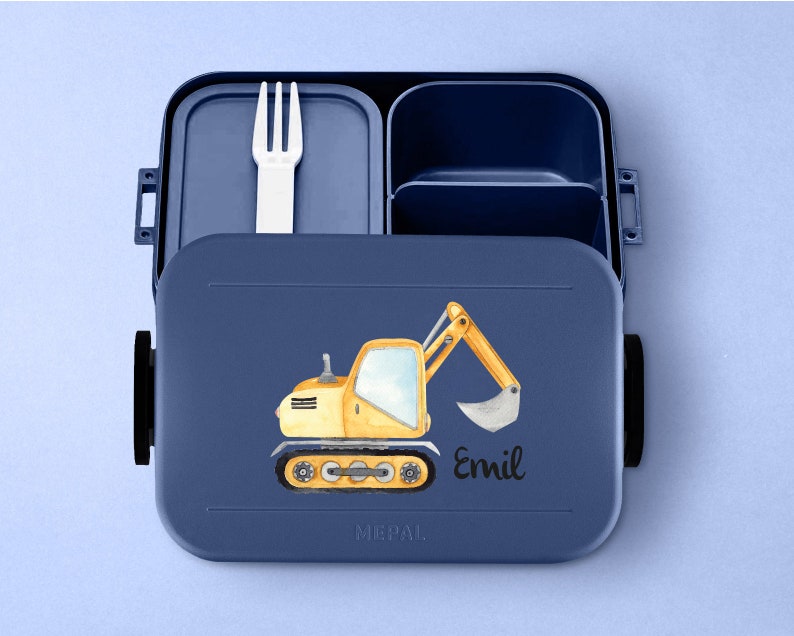 Personalized Mepal take a break lunch box with bento box Personalized lunch box with a cool excavator for daycare, kindergarten and school NordicDenim Lunchbox