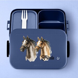 Personalized Mepal lunch box with bento compartments Personalized lunch box with beautiful horses 900ml Lunch box for school and daycare Nordic-denim