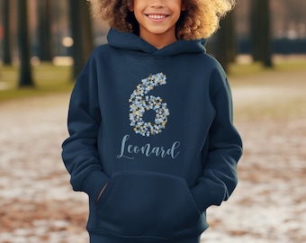 Kinder Hoodie zum Geburtstag mit Sternen 6 und  mit Wunschname | Hoodie zum 6. Geburtstag