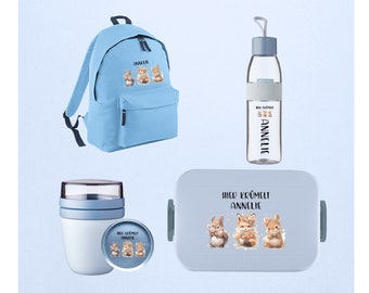 Personalized Mepal Lunch Box Set | Lunch box & drinking bottle and lunch pot as well as a great backpack as a set for kindergarten and school