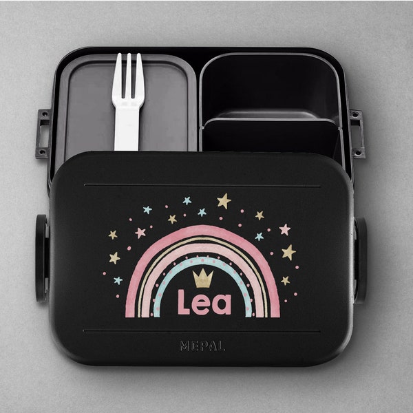 Mepal Lunchbox Brotdose mit Name | Personalisierte Brotdose mit niedlichem Regenbogen | Take a break