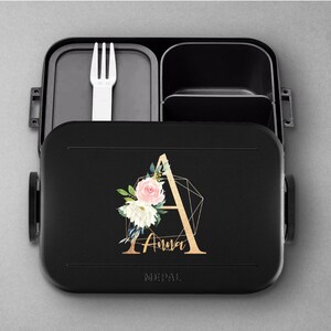 Personalisierte Mepal take a break Lunchbox mit eigenem Buchstaben und Wunschnamen Schöne Lunchbox mit Bento Box nordic-black