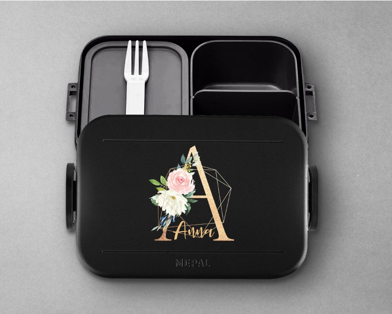 Personalisierte Mepal take a break Lunchbox mit eigenem Buchstaben und Wunschnamen Schöne Lunchbox mit Bento Box nordic-black